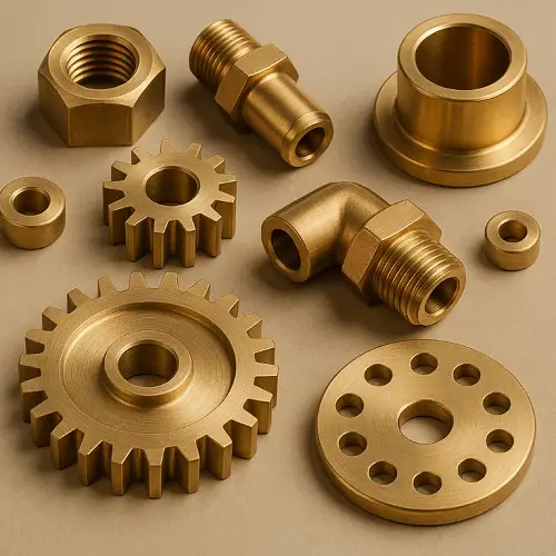 CNC-machined copper parts with precision-cut features