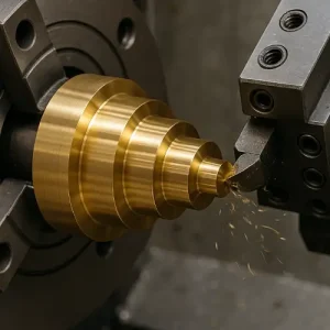 Turned copper components produced on a CNC lathe