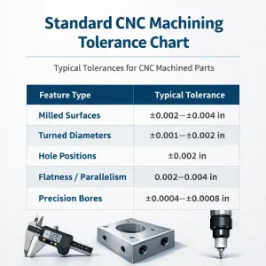 Standard CNC machining tolerance chart for precision parts