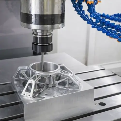 3-axis CNC machining of an aerospace aluminum component, showing controlled cutting and stable dimensional accuracy
