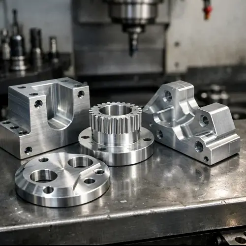 CNC machined aluminum part made from 6061 and 7075 aluminum on industrial workbench