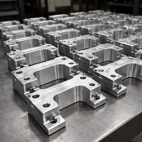 Multiple identical CNC machined metal parts from the same production batch showing consistent dimensions and repeatable machining results 