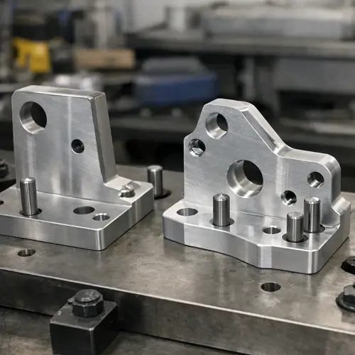 Tolerance stack-up during CNC part alignment on an assembly fixture, showing how small positional variations affect assembly fit