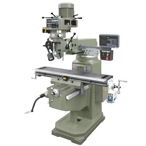 Vertical CNC milling machine machining a metal workpiece, with the spindle oriented perpendicular to the worktable for face milling, pocketing, and general machining operations 