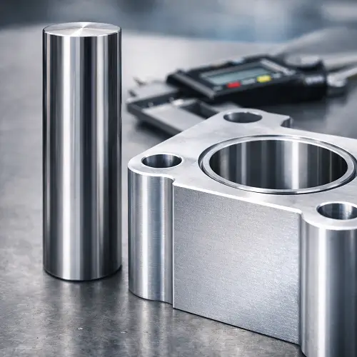 CNC machined steel shaft and precision aluminum bore prepared for press fit assembly