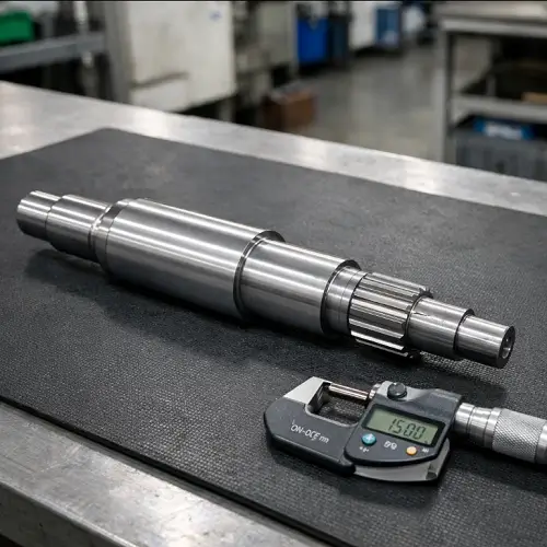 Finished CNC machined shaft after fine polishing prepared for dimensional inspection