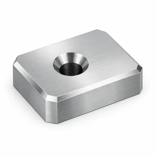 3D diagram of a CNC machined part showing external edge chamfer and hole chamfer