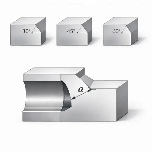 Gray and white technical diagram showing common chamfer angles in CNC machining