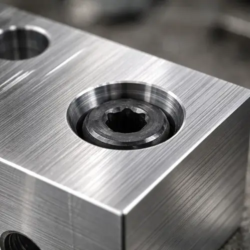 Counterbored hole with a socket head cap screw on a CNC machined aluminum part