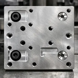 CNC machined aluminum part showing both counterbored and countersunk holes in one application