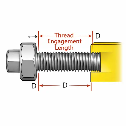 3D diagram showing thread engagement length between a bolt and a tapped hole