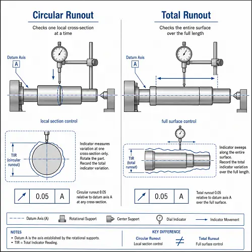 Circular runout vs total runout diagram