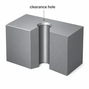 Clearance hole in a metal block