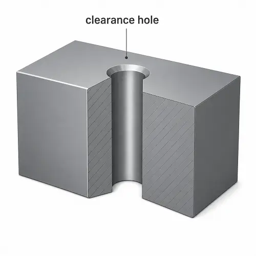 Clearance hole in a metal block