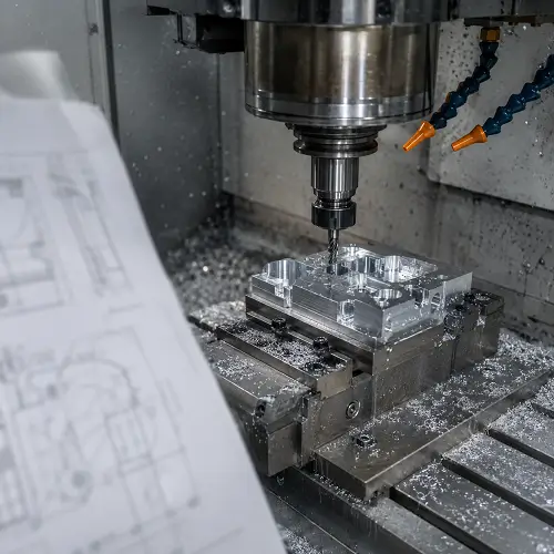 CNC milling machine machining a metal part for CNC machining cost estimation