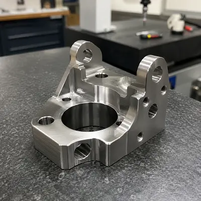 Stainless steel CNC machined part with threaded holes and milled surfaces