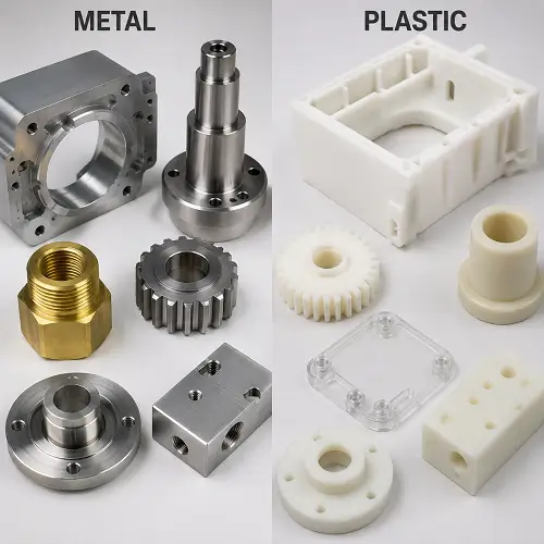 Metal and plastic CNC machined parts comparison