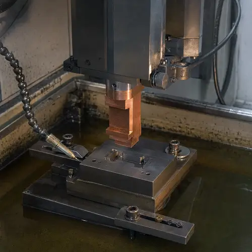 Copper electrode producing a blind cavity during sinker EDM machining