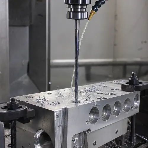 CNC deep hole drilling with coolant and chip evacuation