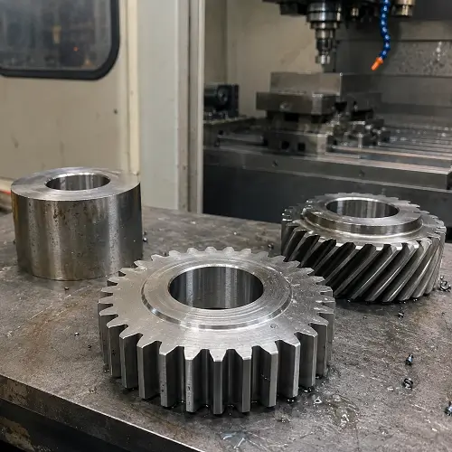 CNC gear cutting process machining steel gear teeth