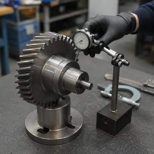 Precision inspection of a machined steel gear