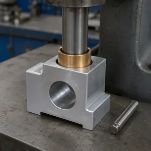 Bronze bushing press fit into a CNC machined aluminum housing