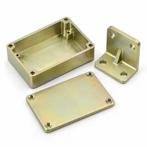 CNC machined aluminum housing, cover plate, and bracket with chromate conversion coating