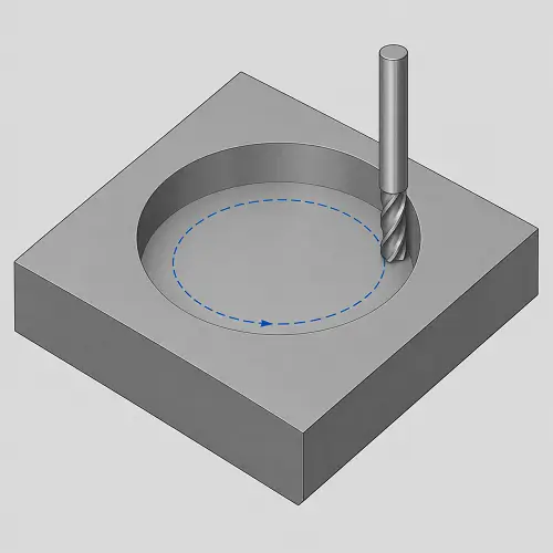 Circular milling diagram showing an end mill and circular toolpath