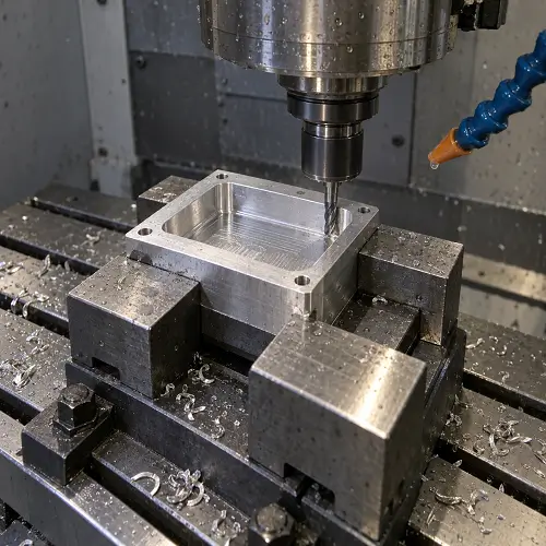 CNC machining of a custom metal part on a machining center